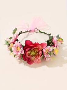 1pc Bohemian Style Fabric Artificial Flower Wreath Headband, For Bride/Bridesmaid Wedding