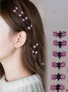 6 件装闪光水钻花朵抓夹迷你发夹碎发刘海夹发卡春季新款发饰
