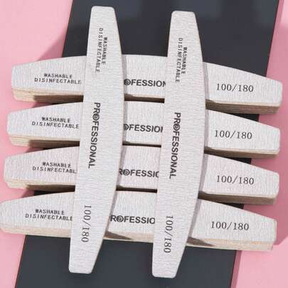 3/5/10/20/50支装指甲锉，100/180目砂纸，斑马纹双面可水洗粗锉，适用于卸除亚克力指甲和延长指甲，美甲护理套装，沙龙及家用。