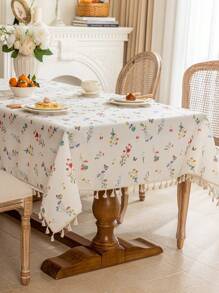 1 szt. Kolorowy, drobny kwiatowy obrus z frędzlami w kształcie motyla, rustykalny prostokątny obrus na stół, zmywalna, przeciwporostowa, przeciwkurzowa ściereczka do kuchni, jadalni, na imprezy, pikniki, wesela, do użytku wewnątrz i na zewnątrz