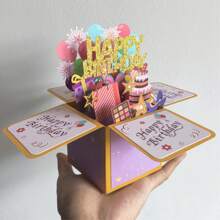 1pc Purple Golden Happy Birthday Pop Up Card 16th/18th/40th/50th/60th Birthday Card With Note And Envelope Adult Birthday Gifts For Daughter, Husband, Wife, Men, Women, Mom 3D Pop Up Birthday Greeting Card Birthday Decoration - Black - View 2
