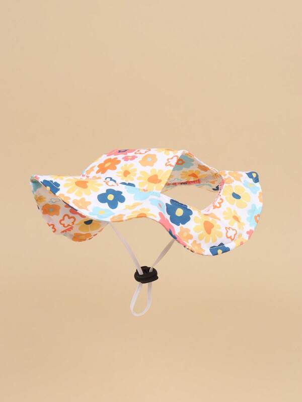 A Polyester Hawaiian Style Sun Shading Cute Ear Exposed Hat With Anti Shedding And Adjustable Sun Protection, Suitable For Small Pet Dogs To Wear When Going Out All Year Round