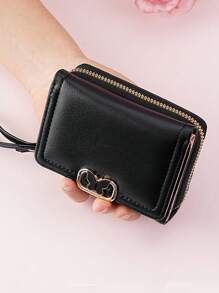 Women's Short Zipper Tri-Fold Wallet Butterfly Metal Decor Fashion New Multi-Card Slots Handbag Coin Purse Wallet Purse Wallet Mini Wallet Small Wallet - Black - View 3