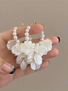 1 par de pendientes elegantes vintage con metal, perla, concha acrílica y borlas, pendientes personalizados elegantes para mujeres, regalo para boda, fiesta, cumpleaños, aniversario