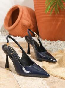 女士尖头踝带高跟凉鞋，百搭高跟鞋，时尚优雅露趾高跟鞋，性感正装凉鞋，封闭式鞋头系带高跟鞋，适合办公室、派对、活动 - 藏蓝色 - 查看 7