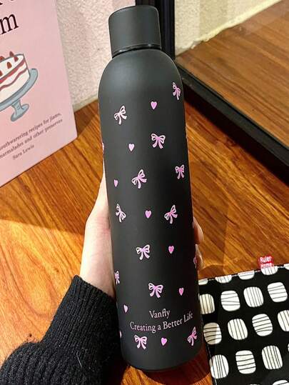 أكواب فراغية من الفولاذ المقاوم للصدأ 304 بتصميمي الريبون والقلب، قوارير قهوة/ماء قابلة لإعادة الاستخدام، دورق عازل للسفر بأسلوب كوري لطيف، زجاجة بوبي كاواييي، أكواب قهوة، هدايا للحفلات/عيد الميلاد/عيد الحب/استخدام يومي/ عودة للمدرسة