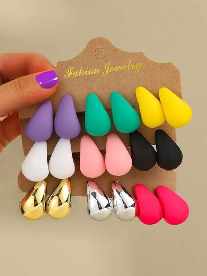 6-18 件/套多巴胺颜色和轻质 CCB 材料和水滴形耳环套装，女士日常办公和派对装扮