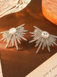 1 对夸张水晶星爆设计耳环，简约时尚休闲日常佩戴 - 銀色 - 查看 3