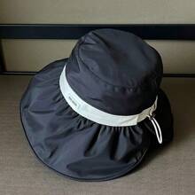 1 pièce Chapeau de seau en polyester de couleur unie avec protection anti-UV, imprimé de lettres, convenant pour le printemps et l'été