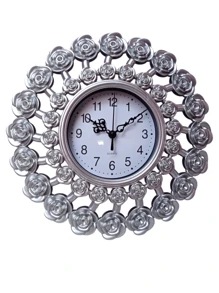 WALL CLOCK OR WALL SECOND HAND, SILENT WITH DETAIL OF ROSES, FLOWERS 25 CM DIAMETER - SILVER - View 5