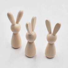 5 件复活节木制兔子雕像、仿彩绘小木偶、木制兔子饰品 - 黃色 - 查看 6