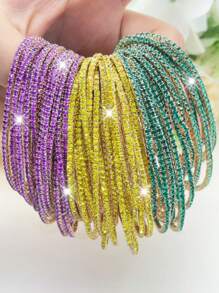 6/12/24/60 chiếc Vòng tay tennis đính đá lấp lánh, Vòng tay co giãn cho nữ dùng cho tiệc tùng, lễ hội, màu tím, vàng, xanh lá, trắng, quà tặng cá nhân hóa - vòng đeo tay - Xem 7