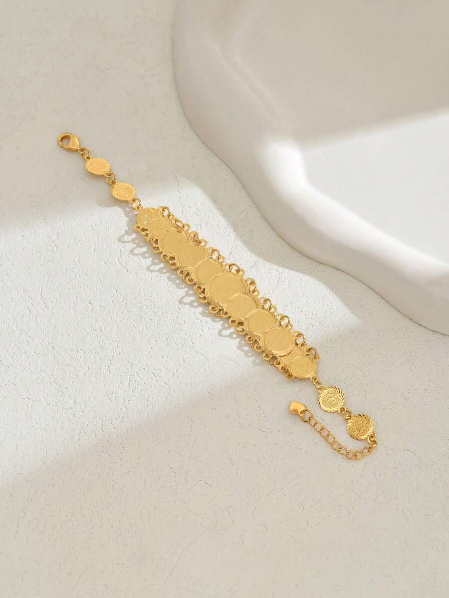 精致时尚经典古钱币手链女士斋月珠宝日常休闲佩戴礼物 - 金黃色 - 查看 1