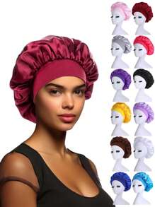 Gorro de satén de gran borde con gran elasticidad, gorro de belleza y salón para el cuidado del cabello de las mujeres, gorro de maternidad/quimioterapia, gorro, gorro de ducha, productos y accesorios para el cabello para esenciales de viaje, regreso a la escuela, esenciales de viaje y vacaciones, accesorios para el cabello para mujeres, cabello, viaje, productos para el cabello, herramientas para el cabello, cosas para el cabello, barbero, accesorios de barbero, barbería, equipo de peluquería - Multicolor - Ver 11