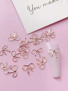 100pcs Nail Decoration, Copper Material, Rivets, Gold, Silver, Rose Gold, 3D Ribbon Bowknot Shape, Suitable For Nail Art Creation, Cute Style, DIY Decorative Accessories, Matte, Shiny Nails, Long Nails, Short Nails, Almond Nails, Ballet Nails, French Pointed Nails Are All Suitable Nails Charms Nails Supplies