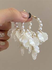 1 par de pendientes elegantes vintage con metal, perla, concha acrílica y borlas, pendientes personalizados elegantes para mujeres, regalo para boda, fiesta, cumpleaños, aniversario