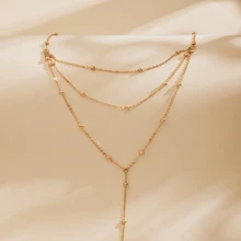 Fashionable Minimalist Y-Shape Necklace, Versatile Elegant Tassel & Pearl Multi-Layer Choker Style Necklace