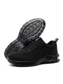 Letnie buty z poduszką powietrzną, wygodne, oddychające trampki robocze dla mężczyzn i kobiet, buty z metalowymi noskami, buty ochronne z zabezpieczeniem przed przebiciem i rozbiciem, unisexowe buty robocze - Czarne - Zobacz 10