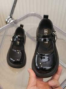 1Pair Of Girls' Little Leather Shoes Black Mary Jane 2025 Spring New Collection Loafers Children's British Style Soft And Comfortable Girls' Shoes Back To School