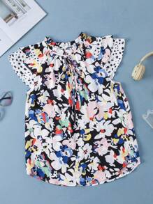 Trang phục mùa hè cho nữ: Áo kiểu boho họa tiết hoa, tay bồng, cổ chữ V buộc dây. - Nhiều màu - Xem 7