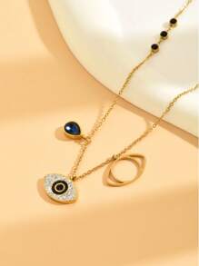 1 Collier œil de Diable Mode Acier au Titane Strass Bleu Chaîne Clavicule Style Chaud Européen et Américain Design Personnalisé Mode Température Sentiments Haut de Gamme Porté au Quotidien par les Femmes