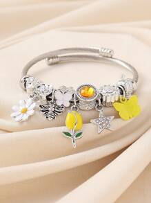 1 件优雅百搭时尚奢华手工珍珠水晶星蝴蝶郁金香菊花皇冠设计手镯，适合作为派对、聚会、夜总会、旅行、休闲装的礼物 - 鬱金香 - 查看 12