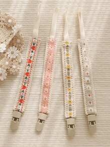 2 件/1 件套蕾丝花朵复古图案可爱婴儿奶嘴夹、缝制出牙玩具、塑料奶嘴夹链