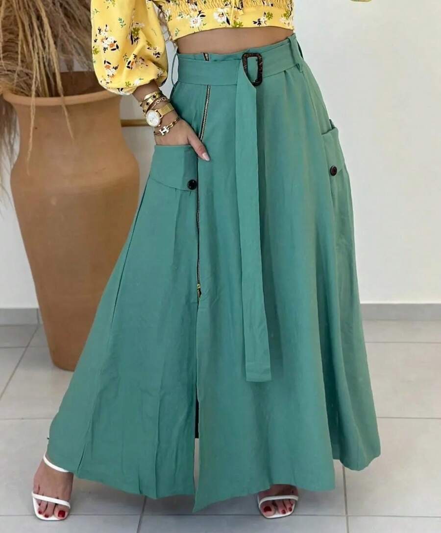 LONG SKIRT - 薄荷綠 - 查看 1