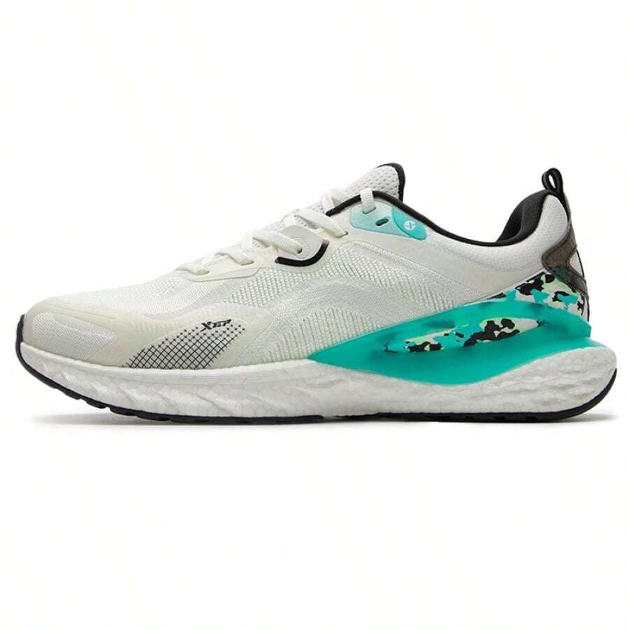 XTEP Power Nest 跑步鞋，TPU 侧边加固，减震轻便男士健身运动公路跑步鞋，877319110026 - 帆白/極光綠 - 查看 1