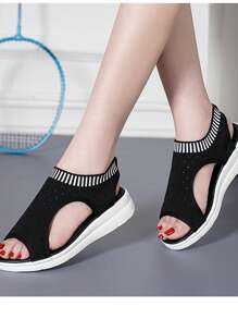 Summer New Bohemian Beach Wedge Sandals - Black - View 4