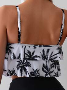 Women's Fashion Coconut Tree Print Sexy Tankini Swimwear Set - Black - View 5