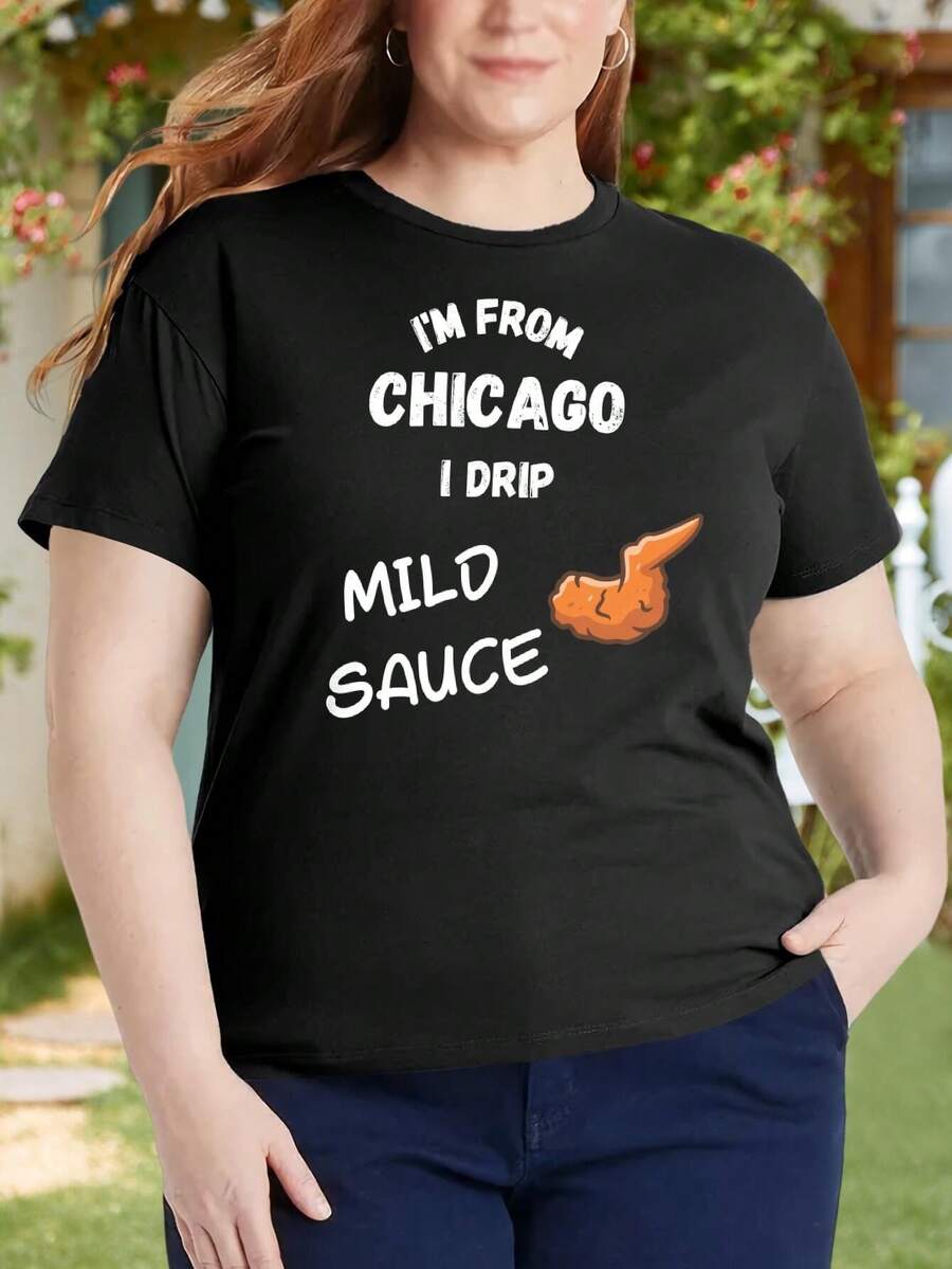 Chicago Drip Oversize Women T-Shirt Oversize Chicken Wings Lover Foodie Gift For Women (Hip Hop Style) - Black - View 1