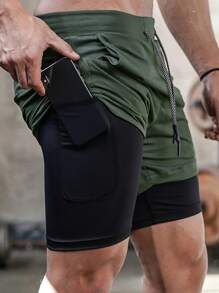 5pcs Men's 2-In-1 Double Layer Shorts With Inner Pockets - High Stretch, Quick-Dry & Breathable Sports Shorts For Gym, Fitness, Outdoor Activities - Black, Blue, Red, Green, White - Lightweight & Comfortable For Summer Workouts, Gym Apparel | Zipper Pocket Shorts | Stretchable Fabric, Perfect For Outdoor - Mixed Colors - View 2
