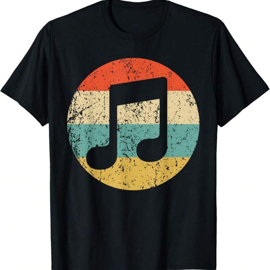 Musician Retro Musical Notes Gift Unisex T-Shirt - Black - View 1