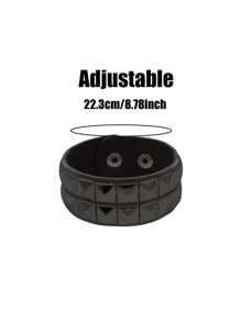 Yanxyad 1/2Pcs Studded Bracelet PU Leather Punk Bracelet For Men Women, 80s Wristband Goth Punk Rock Bracelet, Black/Silvery Punk Rock Style Two Rows Square Studs Faux Leather Bracelet Cuff Bangle Unisex Bracelets For Party Favors Bracelet & Gift