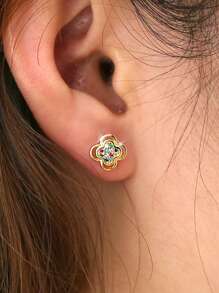 Artepollo 1pc 925 Sterling Silver Hypoallergenic Colorful Flower Stud Earrings, Inlaid With Sparkling Cubic Zirconia, Screw-Back Earring Clasp, Petite & Elegant, Gift For Girls, Friends, Back To School