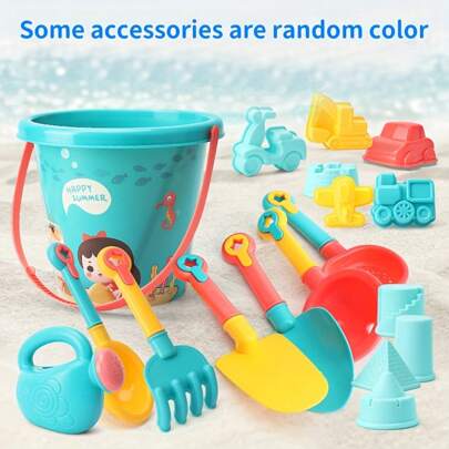 18pcs Teenage Beach Toy Set - Colorful Sand Play Essentials, Includes Bucket, Shovel And Sandcastle Building Kit - Perfect For Enjoying Summer Fun At The Beach Or Backyard, Beach Accessories