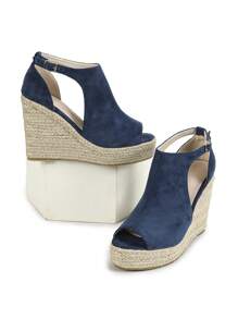 Canvas Strappy Espadrille Platform Sandals Women, Fashionable Casual Rope Wedge Slip-On - Blue - View 7