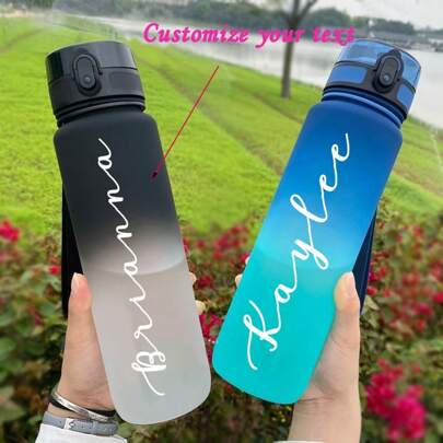 1pc Customized High-Quality Ombre Plastic Water Bottle, Large Capacity With Bounce Lid, Convenient For Men & Women Students, Sports Water Bottle, 500ml/1000ml, Suitable As Graduation, Birthday, Couple Gift, Back To School, Ornamental, Reusable, Multi-Functional, Exquisite, Stylish, Cute, Adorable, High-Quality, Colorful, Custom, Ideal Gifts For Her, Her, Boyfriend, Girlfriend, Dad, Mom, Family, Friends, School Students, Workers, Office, Tea Room, School, Home, Camping & Hiking Gear, Warm Ambience, Autumn Home Refresh,Office Decor