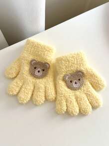 动物印花手套冬季保暖加厚五指手套适合1-3岁男孩女孩