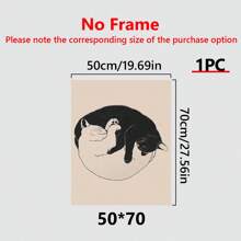 1pc Printed Poster On Canvas, Art Deco Shaded Cat Wall Art, Bohemian Minimalist Charity Vintage Linocut Inspiration - Canvas (Framed) Gifts Birthday Graduation