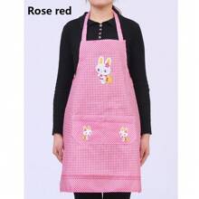 1pc Random Cute Bunny Design Plaid Polyester Kitchen Apron - Light Blue & White Checkered Pattern, Peach Skin Velvet Fabric, Adjustable Neck Strap With Pockets, Perfect For Home Cooking & Restaurant Use - Multicolor - View 12