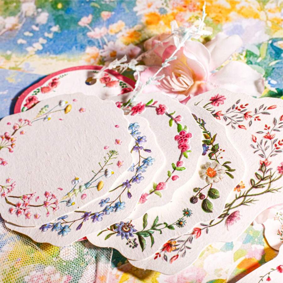 20pcs/Pack Embossed Floral Border Decorative Paper, Suitable For Scrapbooking, DIY Card Making, Paper Crafts, Journals, Notebooks, Back To School Essentials - 1 Package - View 1