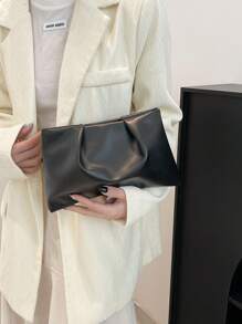 新款春夏时尚纯色手拿包，褶皱云朵包，休闲信封包，化妆包，旅行配件包，内衬包，洗漱包，收纳袋 - 黑色 - 查看 4