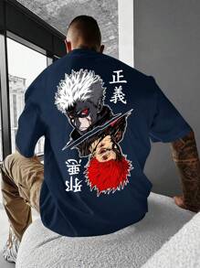 Áo thun nam cổ tròn đơn giản in hình anime tay ngắn mùa hè màu xanh navy - Màu xanh hải quân - Xem 2