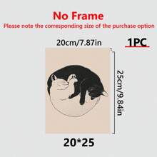 1pc Printed Poster On Canvas, Art Deco Shaded Cat Wall Art, Bohemian Minimalist Charity Vintage Linocut Inspiration - Canvas (Framed) Gifts Birthday Graduation