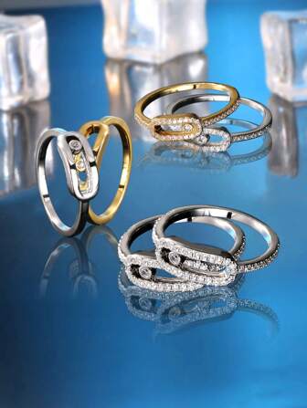 1 pieza Anillo ajustable de plata de ley S925, diseño de lujo brillante, apropiado para mujeres, esencial para fiestas, estilo de celebridad