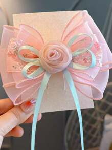 合成纤维玫瑰花大蝴蝶结发夹，甜美美丽，永恒风格顶夹，儿童发饰，头饰，发带 - 彩色 - 查看 10