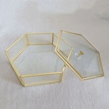 New Striped Glass Large Capacity Hexagonal Double-Layer Crystal Handheld Dustproof Jewelry Storage Box, Home Decor, Banquet, Wedding Gift - Multicolor - View 4