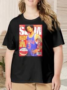 Allen Iverson 90s Distressed Slam Cover Oversize Oversize Women T-Shirt For Women (Basketball AI) - Black - View 1